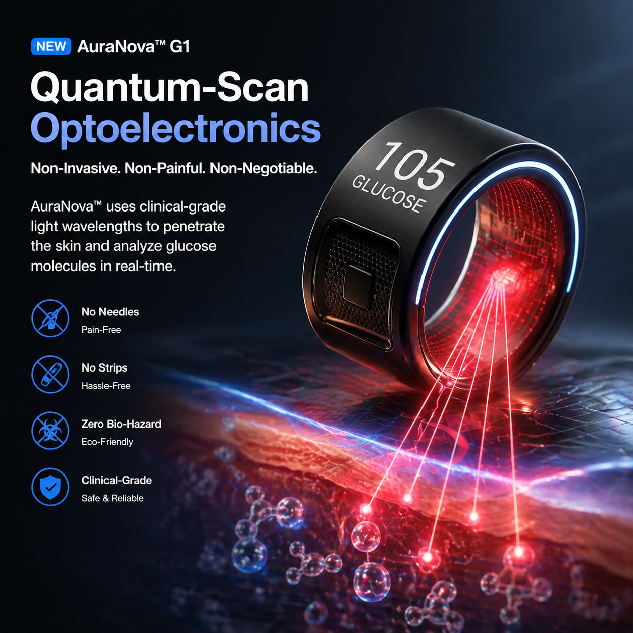 🎉 75% OFF Launch Offer🏆AuraNova™ G1 Non-Invasive Smart Ring