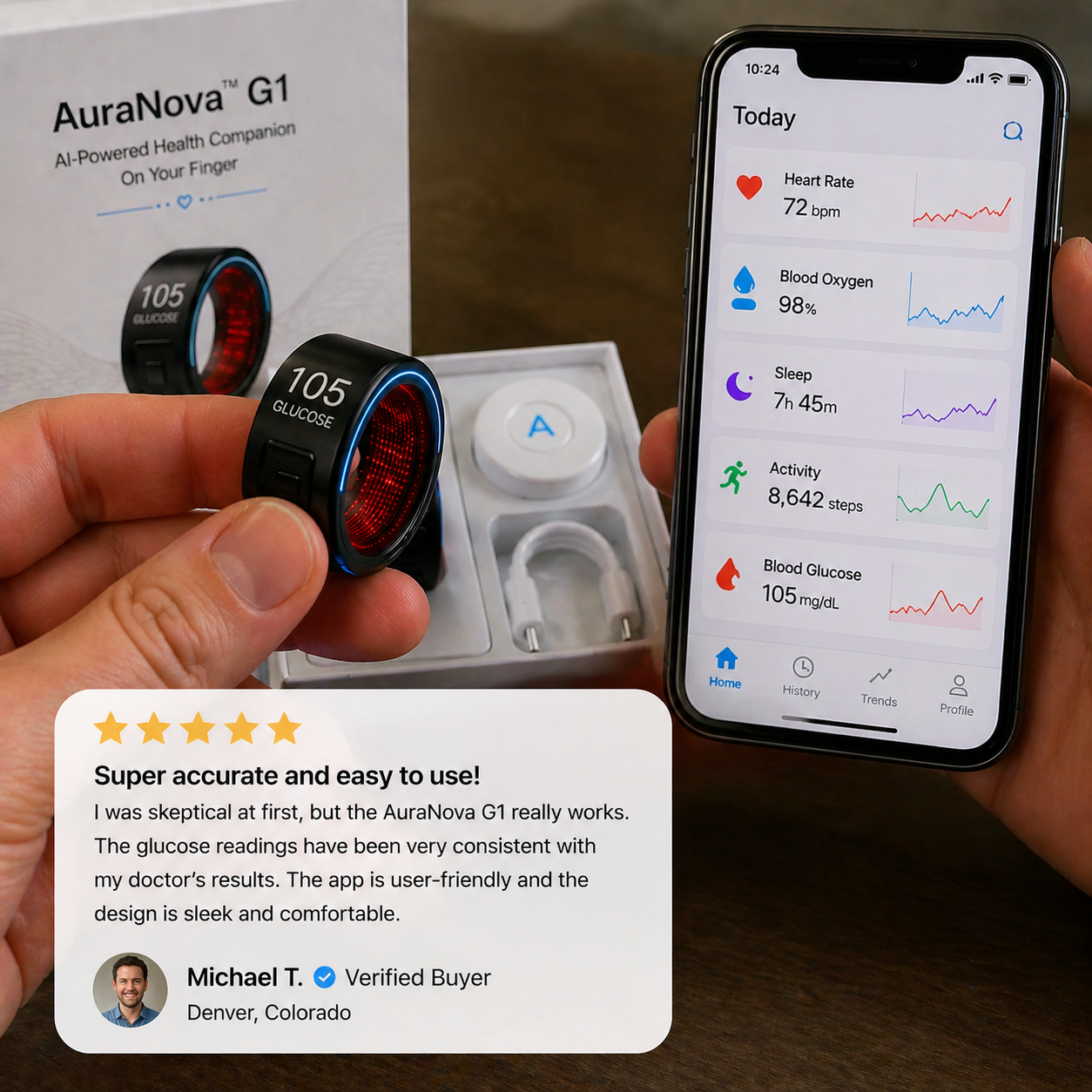 🎉 75% OFF Launch Offer🏆AuraNova™ G1 Non-Invasive Smart Ring